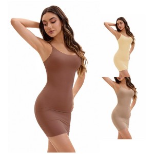 INSPIRE CHIC Women's 3 Packs Adjustable Spaghetti Strap Cami Full Slips Tummy Control Under Dress Nightwear - 1 of 4