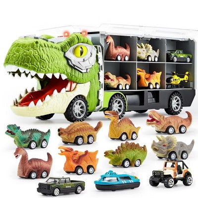 Green Dinosaur Transport Carrier Truck with Mini Dinosaur Cars Set