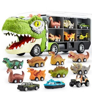 Joyfy 13-in-1 Dinosaur Toy Set, Dinosaur Transport Truck with 12 Pull-Back Cars, Dinosaur Car Playset, Birthday Gift for Kids Boys Toddlers Ages 3 4 5 - 1 of 4