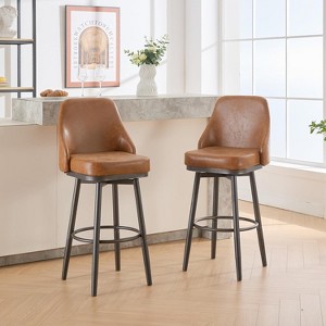 Sapphtopaz Swivel Bar Stools Set of 2 with Upholstered Height 24-30" Adjustable Stool with Footrest Counter Height Bar Stools for Kitchen Island - 1 of 4