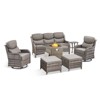 Buenhomino 7 Pieces Patio Furniture Sets with Fire Pit Table, Wicker High Back Outdoor Swivel Rocking Chairs Set with 3-Seat Couch, Ottomans and Table - 3 of 4