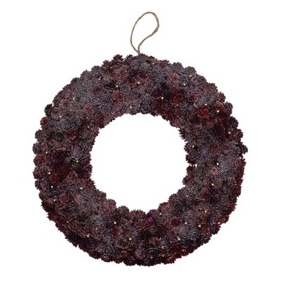 Northlight 18" Unlit Wine Burgundy Glitter Pine Cone Artificial Christmas Wreath