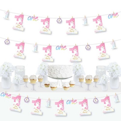 Big Dot of Happiness 1st Birthday Rainbow Unicorn - Magical Unicorn First Birthday Party DIY Decorations - Clothespin Garland Banner - 44 Pieces