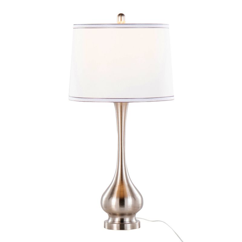 LumiSource (Set of 2) Cairo 28.75&#34; Contemporary Metal Table Lamps Brushed Nickel and White Linen Shade with Silver Trim from Grandview Gallery, 3 of 7