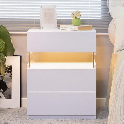Nightstand With 3 Drawers, Modern Bed Side Table With Acrylic Board, RGB LED Lights, Bedroom End Table, Small Night Stands For Living Room Entryway