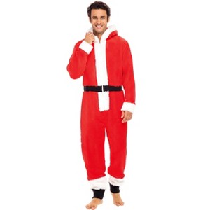 ADR Men's Plush Fleece One Piece Hooded Footed Zipper Pajamas Set, Soft Adult Onesie Footie with Hood - 1 of 4