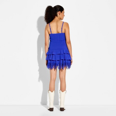 Women's Dropped-Waist Ruffle Mini Dress - Wild Fable™ Blue XS : Target