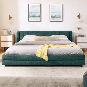 GDFStudio Penelope Contemporary Chenille Upholstered Grounded Queen Bed with Thick Headboard and Wingback - 1 of 4