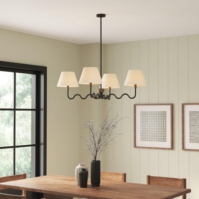 Modway Sunlit Squiggle Arm 4-Light Pendant Light Fixture, Mid-Century Style in Walnut Black