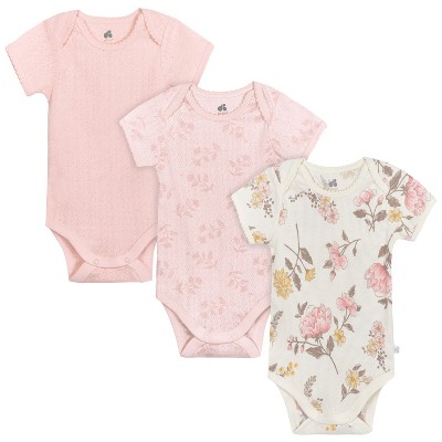 Image of Just Born Baby Girls' Short Sleeve Bodysuits - Vintage Floral - 0-3 Months - 3-Pack
