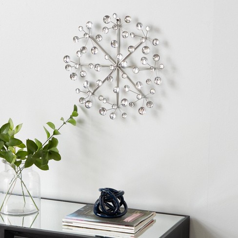 Metal Starburst Wall Decor with Crystal Embellishment Silver - Olivia & May: Iron Frame, Luxury Glam Style, Vertical Orientation - image 1 of 4