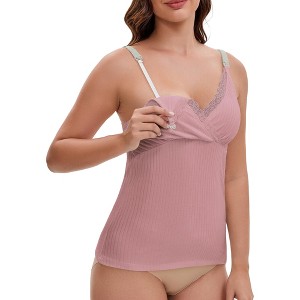 INSPIRE CHIC Women's Crisscross Lace Trim Adjustable Straps Maternity Nursing Tops Camisole Padded for Breastfeeding - 1 of 4