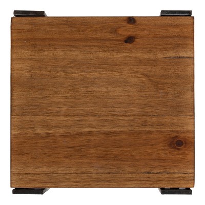Lintz Rustic Caramel Wood and Black Metal Three-Tier Tea Table