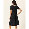 Seta T Women's Casual Scoop Neck Short Sleeve Ruched Midi Knit A-Line Dress with Pockets - 4 of 4