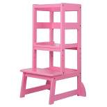 SDADI Mother's Helper Adjustable Height Kitchen Step Stool, Children Kids Toddlers Counter Level Learning Stool for Kitchen & Bathroom, Pink