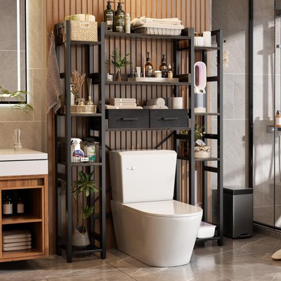 Aheaplus 11-Tier Bathroom Organizer with Adjustable Shelf, Over The Toilet Storage Rack with 4 Hooks and Drawers