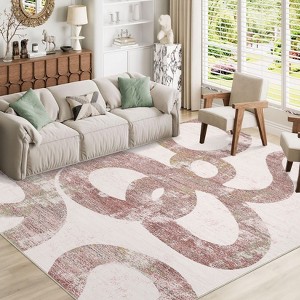 Luxury Modern Area Rug Ultra Soft Non Slip Stain Resistant Indoor Mat Machine Washable Low Pile Abstract Carpet - 1 of 4