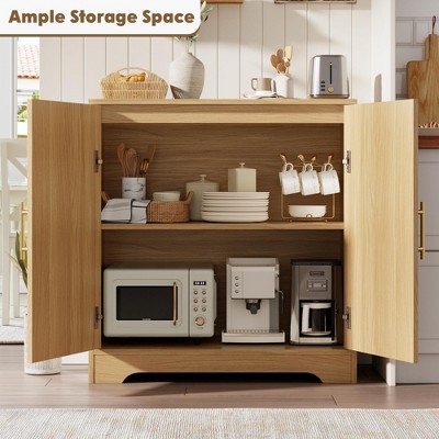 Open cabinet showing shelves and interior storage