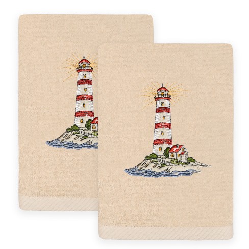 Linum Home Textiles SUMMER LIGHTHOUSE - Embroidered Luxury 100% Turkish Cotton Hand Towels (Set of 2) - image 1 of 3