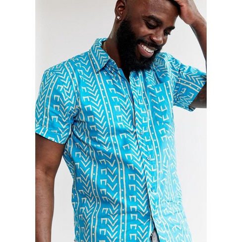 D'iyanu Mens Keyon African Print Button-up - Sky Blue Mudcloth, S : Target