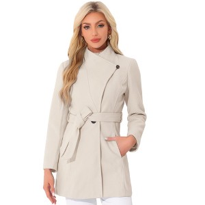 INSPIRE CHIC Women's Classic Stand Collar Long Sleeve Winter Belted Long Coat - 1 of 4