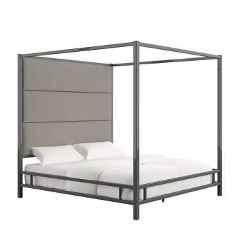 King Evert Black Nickel Canopy Bed with Panel Headboard - Inspire Q