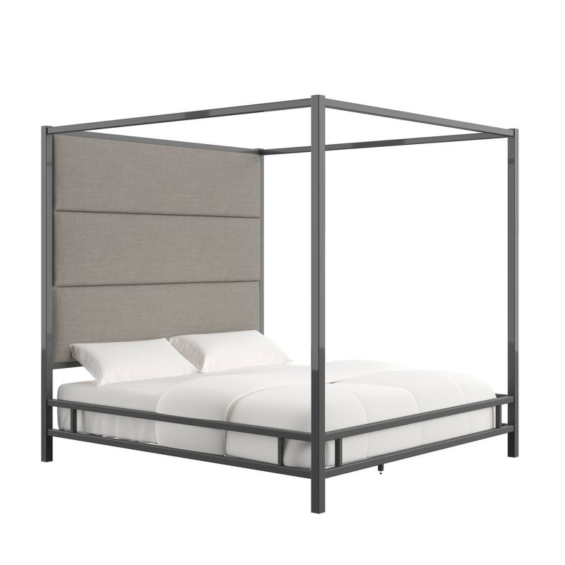 King Evert Black Nickel Canopy Bed with Panel Headboard - Inspire Q, 1 of 11