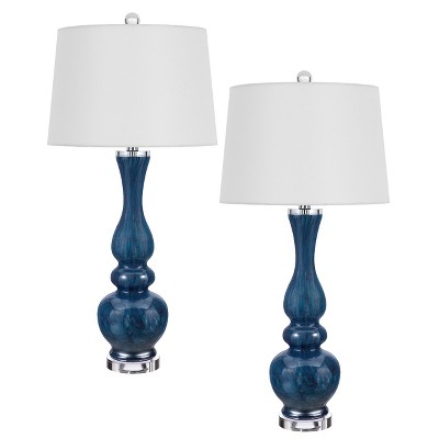 Cal Lighting Paimio 150W 3 Way Glass Table lamp with Crystal Base and Taper Drum Fabric Shade. Priced and Sold as Pairs.