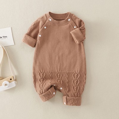 MyKids-USA Brown Solid Color Knitted Quality Soft Romper