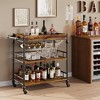 Bar Cart, Kitchen Car, 3-Tier Rolling Serving Cart with Wine Rack & Glass Holders, Drink Trolley On Wheels for Kitchen, Dining Room, Party, Brown - 3 of 4