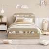 Twin Size Bed Frame, Wooden Beds with Storage Headboard and Raised-Foodboard for Kid, Twin-Floor Low Platform Bed for Bedroom, No Box Spring - 2 of 4