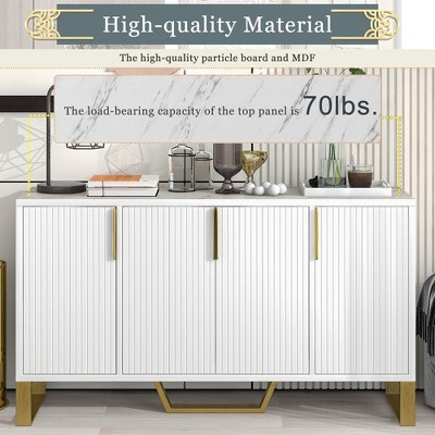 60" White Modern Sideboard with Gold Metal Legs and Marble Top