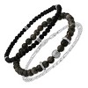 Steeltime Men's sterling silver, gray agate, and black lava beaded stretch and figaro chain bracelet set - 2 of 3