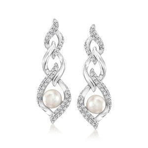 Ross-Simons 6mm Cultured Pearl and .40 ct. t.w. Diamond Link Drop Earrings in Sterling Silver - 1 of 3