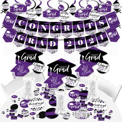 Big Dot of Happiness Purple Grad - Best is Yet to Come - 2021 Purple Graduation Party Supplies - Banner Decoration Kit - Fundle Bundle