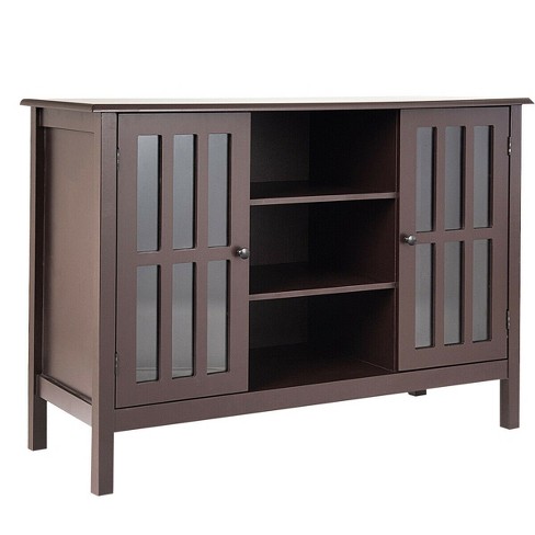 Costway 50'' Tv Stand Modern Wood Storage Console Entertainment Center W/ 2  Doors Black : Target