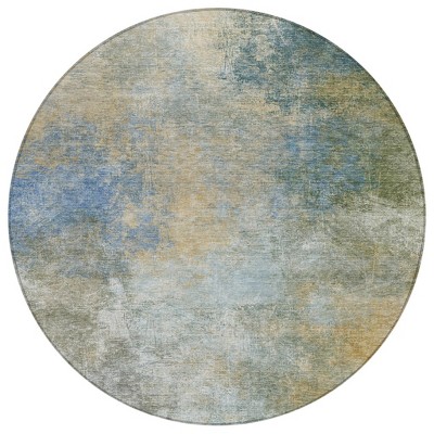 Khaki And Navy Blue Abstract Washable Indoor Outdoor Area Rug