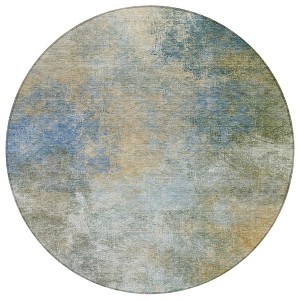 Khaki And Navy Blue Abstract Washable Indoor Outdoor Area Rug - 1 of 4