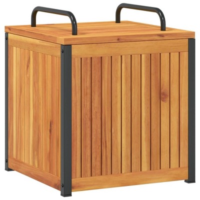 vidaXL Patio Cushion Box - 17.7"x17.7"x17.7"/20.9" - Acacia Wood Storage Box - Outdoor Garden and Patio Organizer with Powder-Coated Steel Handle