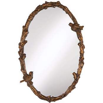 Uttermost Oval Vanity Accent Wall Mirror Rustic Antique Gold Gray Metal Frame 23" Wide for Bathroom Bedroom Living Room Home House