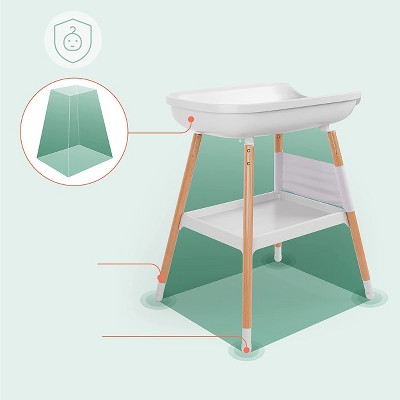 White and Beech Wood Diaper Changing Table with Storage