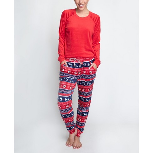 Muk Luks Womens Cheery Chalet Jogger Set, Red, Medium : Target