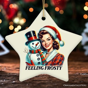 Feeling Frosty Ornament, Vintage Glamorous Christmas Lady and Snowman Decor| OrnamentallyYou - 1 of 4