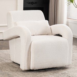 LOVMOR Cozy Teddy Fabric Armchair - Modern Sturdy Lounge Chair with Curved Arms and Thick Cushioning for Plush Comfort - 1 of 4