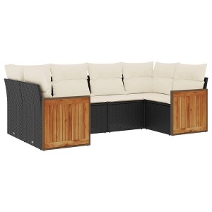 vidaXL 6 Piece Patio Sofa Set with Cushions Black Poly Rattan - Black and Cream - 1 of 4