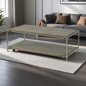 50" Wood Coffee Table with Metal Frame & Casters - 1 of 4