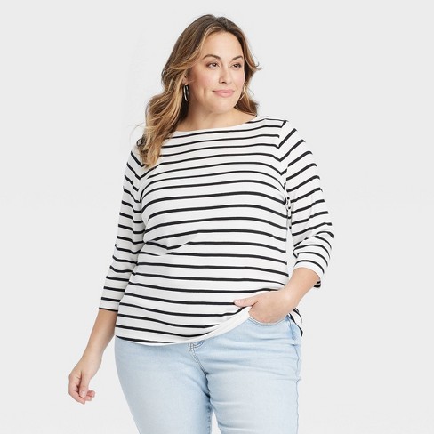 Women's Slim Fit 3/4 Sleeve Boat Neck T-shirt - Ava & Viv™ White ...