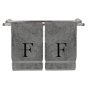 BC BARE COTTON Monogrammed Hand Towel, 100% Turkish Cotton - Set of 2 - Gray - Black Block - 1 of 4