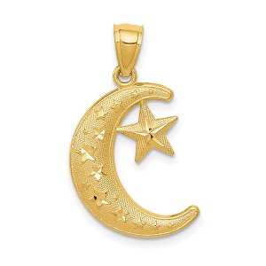 Black Bow Jewelry 14k Yellow Gold Crescent Moon and Stars Pendant, 12 or 16mm - 1 of 4