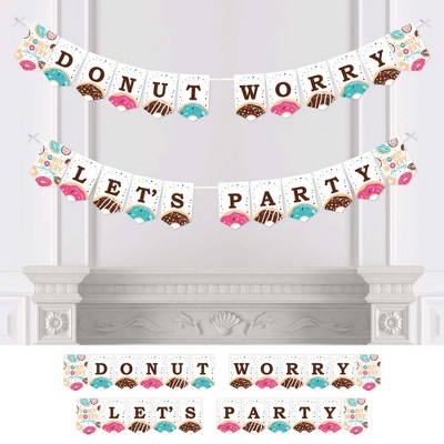 Big Dot of Happiness Donut Worry, Let's Party - Doughnut Party Bunting Banner - Birthday Party Decorations - Donut Worry Let's Party